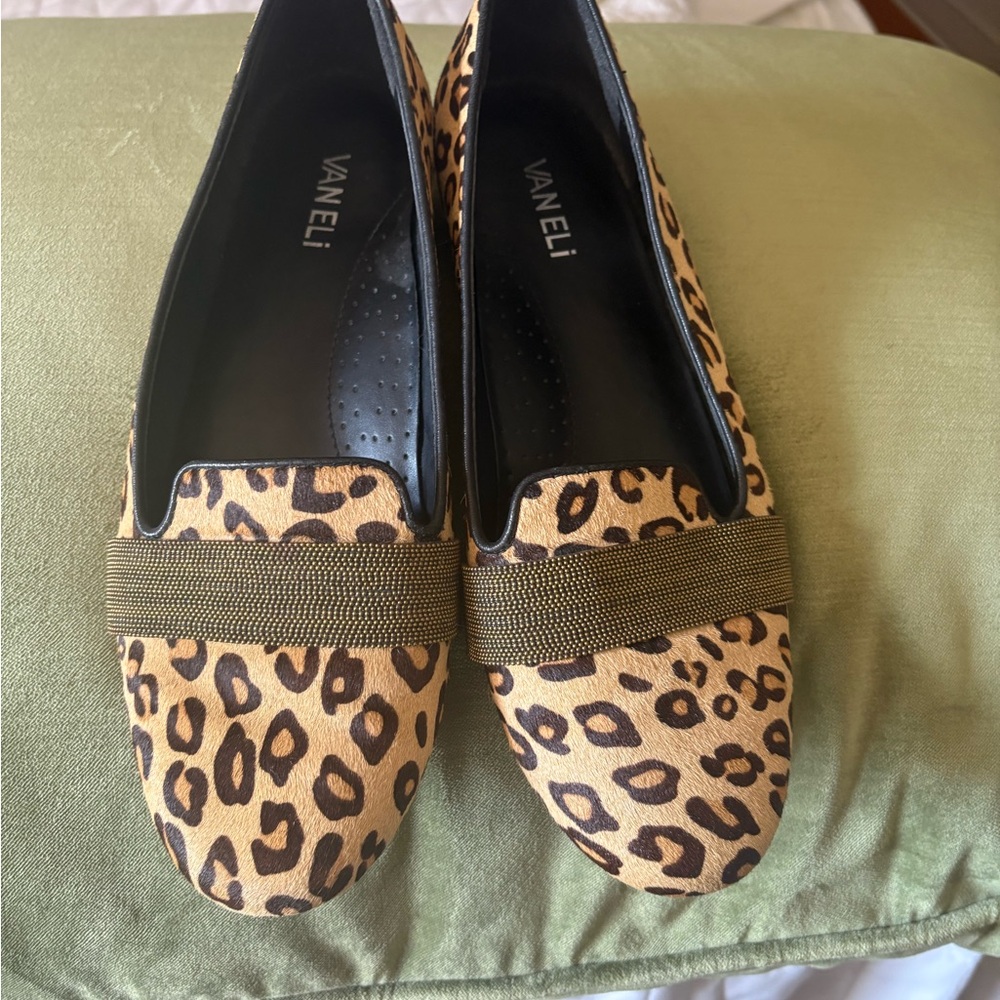 Vaneli Tan and Black Leopard Print Loafers